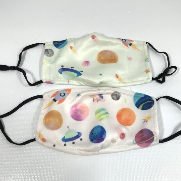 Kids Cotton Face Mask Outer Space Rocketship Spaceship Planets - Picture 2 of 7